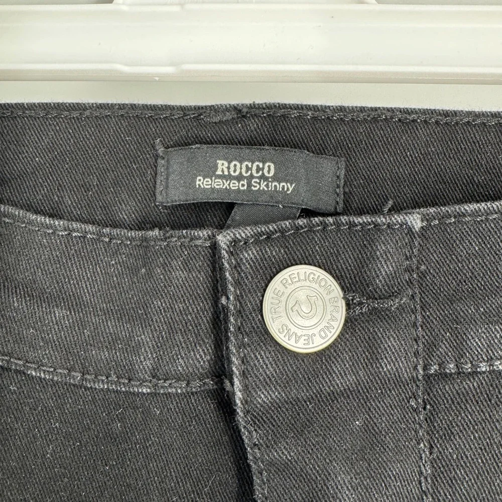 True Religion Rocco Relaxed Skinny Biker Jeans Black‎ Mens W34 L32 Moto